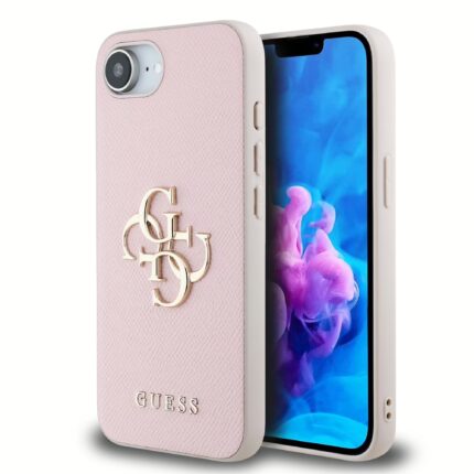 Калъф от
Guess PU Grained 4G Metal Logo Case за iPhone 16e Pink