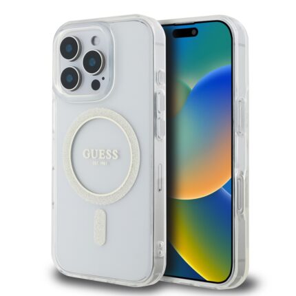 Калъф от Guess IML Glitter Ring MagSafe Case за iPhone 16 Pro Transparent