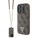 Калъф от Guess PU 4G Strass Triangle Metal Logo Case + Crossbody Strap за iPhone 16 Pro Max Brown