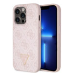 Калъф от Guess PU 4G Strass Triangle Metal Logo Case за iPhone 15 Pro Pink