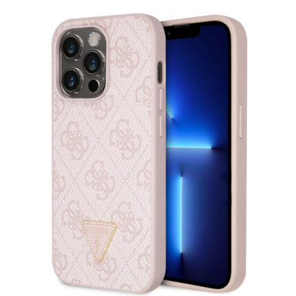 Калъф от Guess PU 4G Strass Triangle Metal Logo Case за iPhone 15 Pro Pink