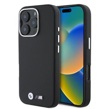 Калъф BMW M PU Kevlar Metal Logo за iPhone 16 Pro Max Black