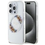 Калъф от Guess PC/TPU Flowers Ring Glossy Logo MagSafe Case за iPhone 15 Pro Max Transparent