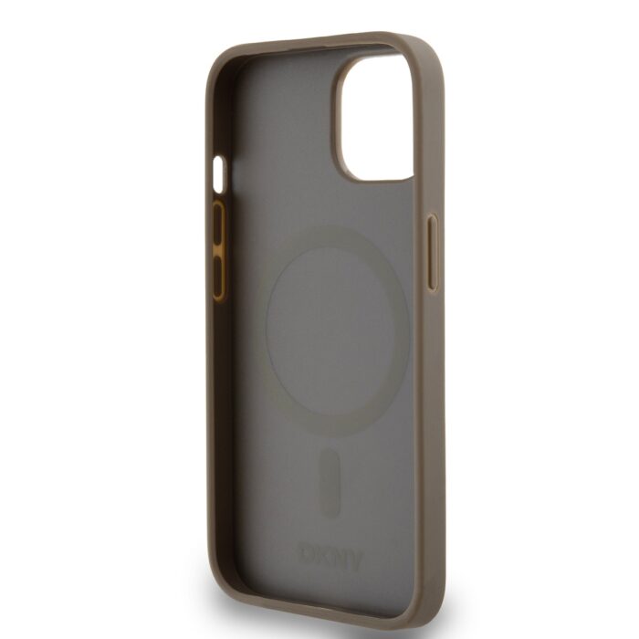Калъф от 
DKNY PU Leather Repeat Pattern Bottom Stripe MagSafe Case за iPhone 13 Brown - Image 5