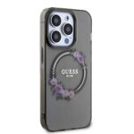 Калъф от Guess PC/TPU Flowers Ring Glossy Logo MagSafe Case за iPhone 14 Pro Max Black - Image 4