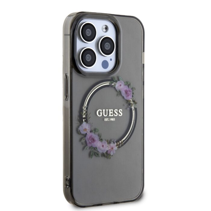 Калъф от Guess PC/TPU Flowers Ring Glossy Logo MagSafe Case за iPhone 15 Pro Black - Image 4