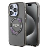 Калъф от Guess PC/TPU Flowers Ring Glossy Logo MagSafe Case за iPhone 15 Pro Black