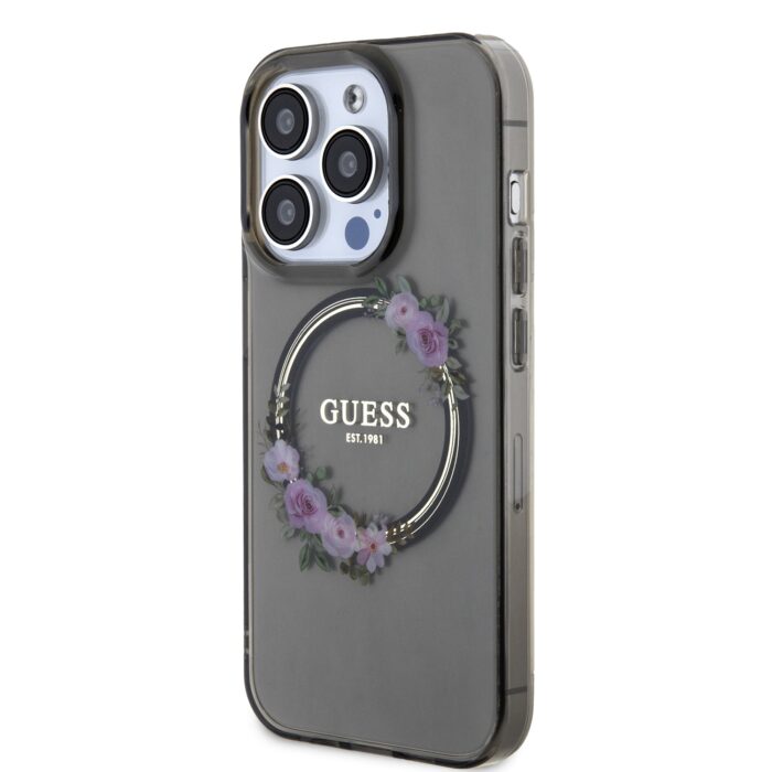 Калъф от Guess PC/TPU Flowers Ring Glossy Logo MagSafe Case за iPhone 15 Pro Max Black - Image 2
