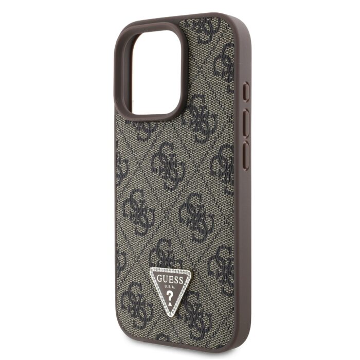 Калъф от Guess PU 4G Strass Triangle Metal Logo Case + Crossbody Strap за iPhone 16 Pro Max Brown - Image 3