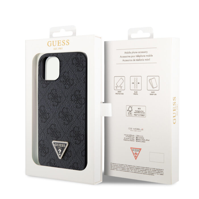 Калъф от Guess PU 4G Strass Triangle Metal Logo Case за iPhone 15 Black - Image 8