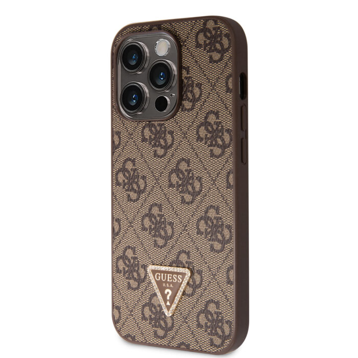 Калъф от Guess PU 4G Strass Triangle Metal Logo Case за iPhone 15 Pro Brown - Image 2