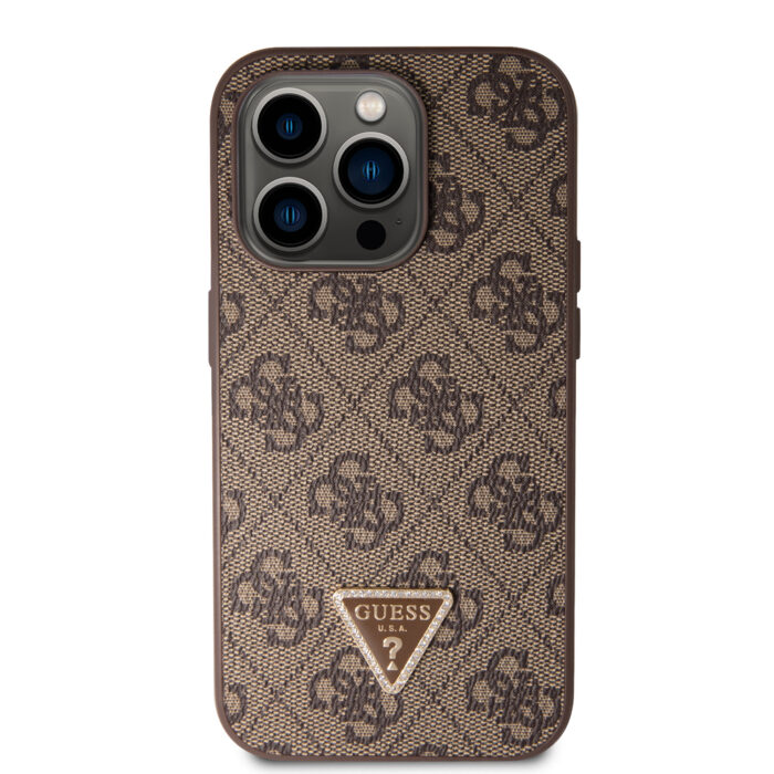 Калъф от Guess PU 4G Strass Triangle Metal Logo Case за iPhone 15 Pro Brown - Image 3