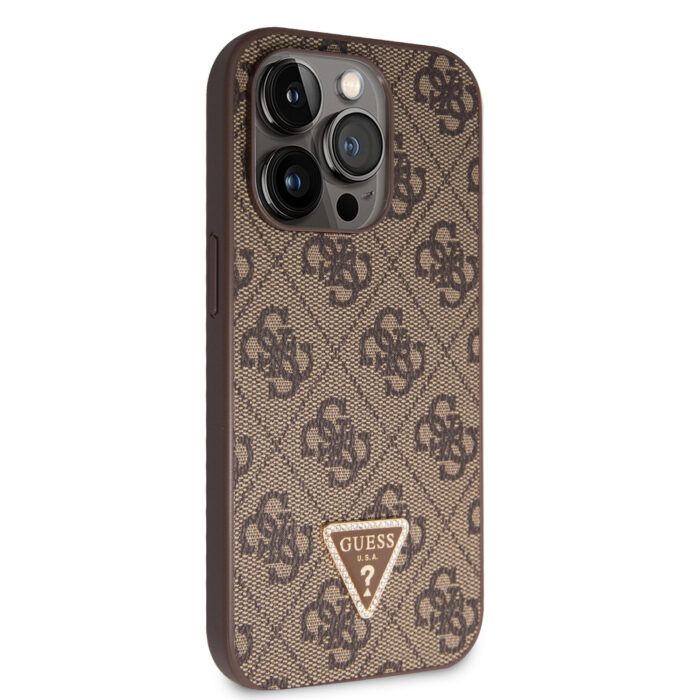 Калъф от Guess PU 4G Strass Triangle Metal Logo Case за iPhone 15 Pro Brown - Image 4