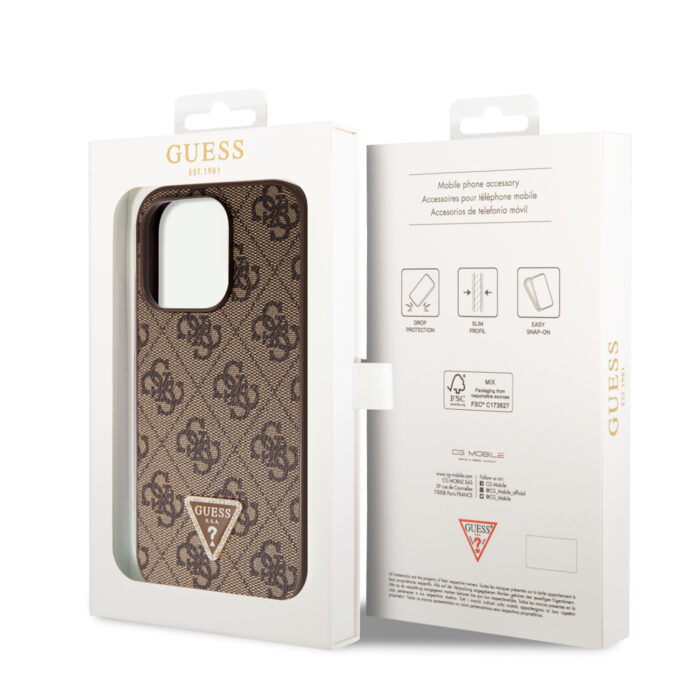 Калъф от Guess PU 4G Strass Triangle Metal Logo Case за iPhone 15 Pro Brown - Image 8