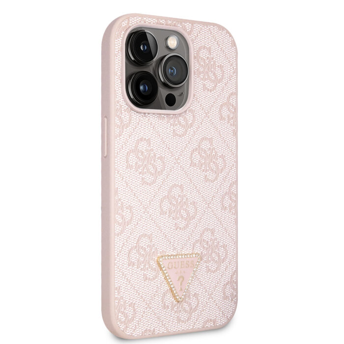 Калъф от Guess PU 4G Strass Triangle Metal Logo Case за iPhone 15 Pro Pink - Image 4