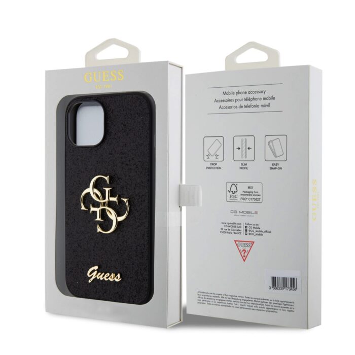 guess-pu-fixed-glitter-4g-metal-logo-zadni-kryt-pro-iphone-15-black-6-big_ies11898828.jpg Калъф от Guess PU Fixed Glitter 4G Metal Logo Case за iPhone 15 Black - Image 7