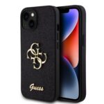 Калъф от Guess PU Fixed Glitter 4G Metal Logo Case за iPhone 15 Black