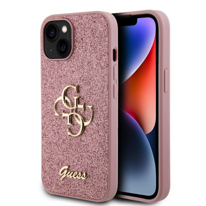 Калъф от Guess PU Fixed Glitter 4G Metal Logo Case за iPhone 15 Pink - Image 1