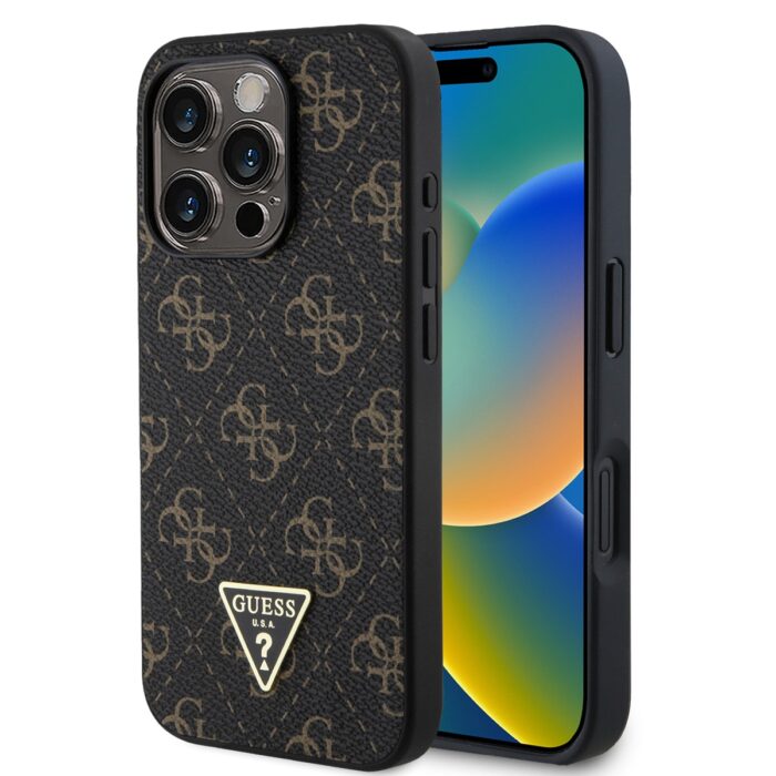 Калъф от Guess PU Leather 4G Triangle Metal Logo Case за iPhone 16 Pro Max Black - Image 1