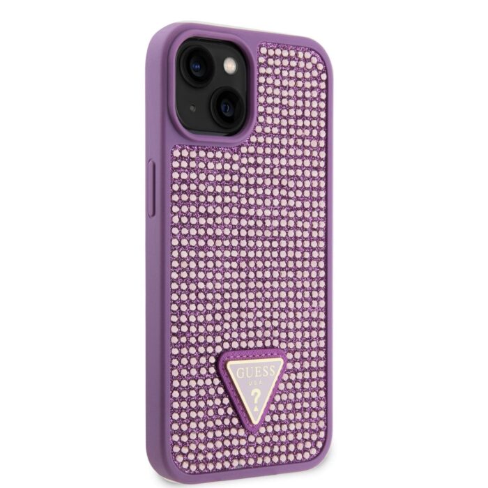 Калъф от Guess Rhinestones Triangle Metal Logo Kryt pro за iPhone 15 Purple - Image 4