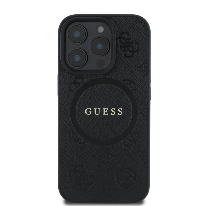 Калъф от 
Guess Saffiano Peony Stamp MagSafe за iPhone 16 Pro Max Black - Image 2