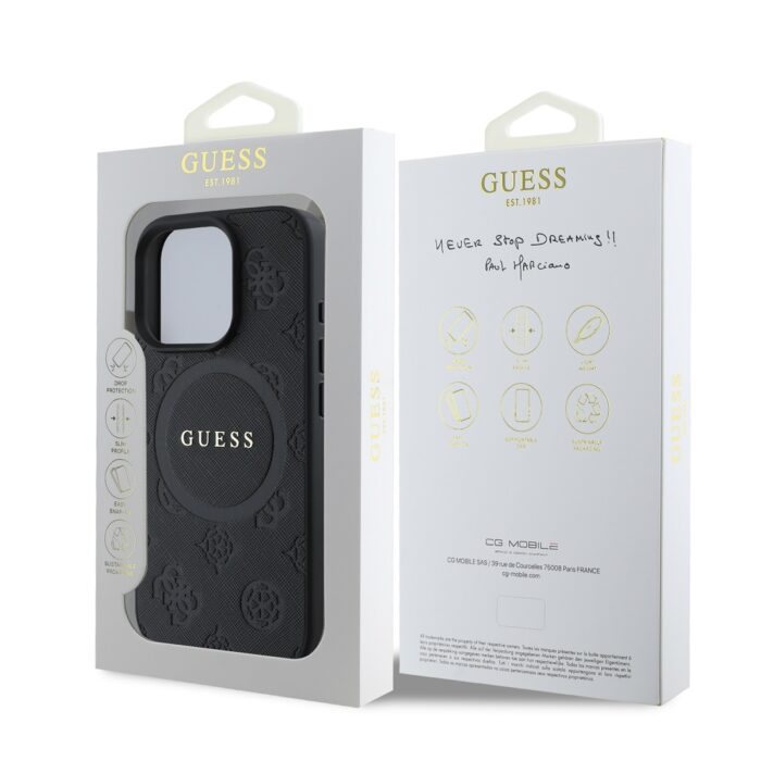 Калъф от 
Guess Saffiano Peony Stamp MagSafe за iPhone 16 Pro Max Black - Image 6