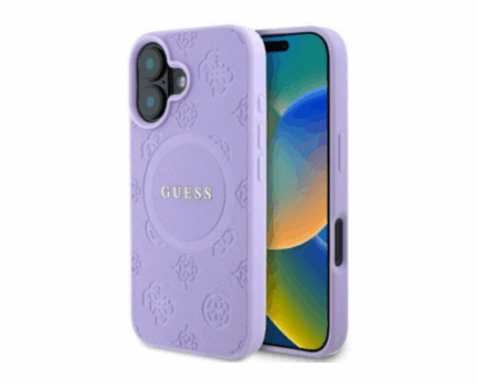 Калъф от Guess Saffiano Peony Stamp MagSafe Case за iPhone 16 Purple