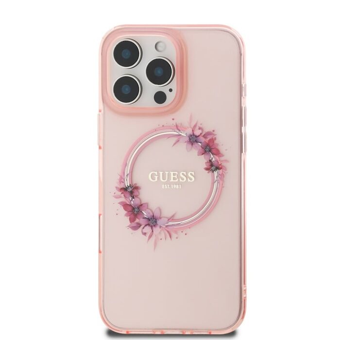 guhmp16xhfwfcp-2.jpg Калъф от Guess IML Flowers Ring MagSafe Case за iPhone 16 Pro Max Pink - Image 3
