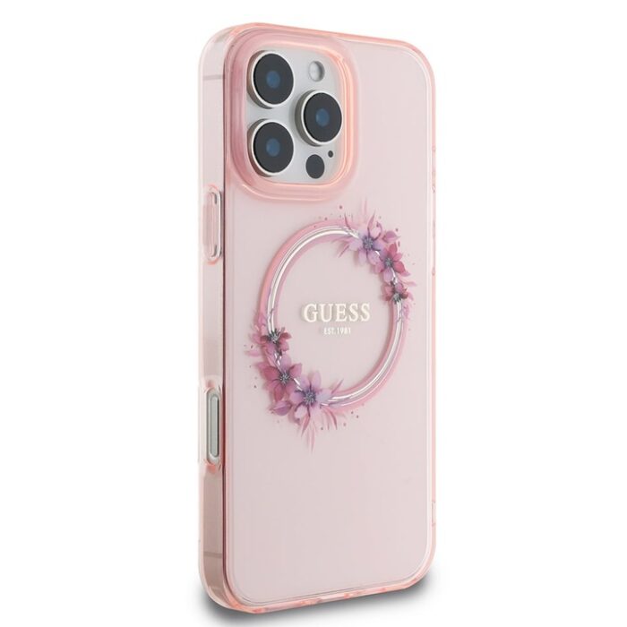 guhmp16xhfwfcp-3.jpg Калъф от Guess IML Flowers Ring MagSafe Case за iPhone 16 Pro Max Pink - Image 4