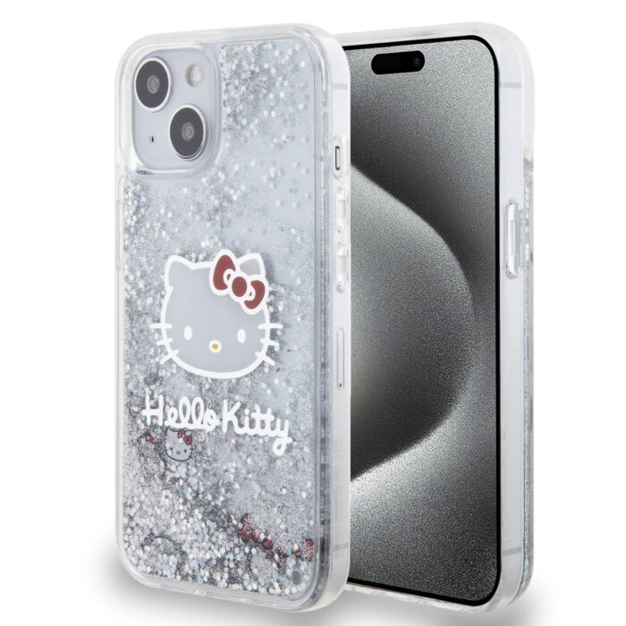 hello-kitty-liquid-glitter-electroplating-head-logo-zadni-kryt-pro-iphone-13-transparent_ie12179051.jpg Калъф от Hello Kitty Liquid Glitter Electroplating Head Logo Case за iPhone 13 Transparent - Image 1