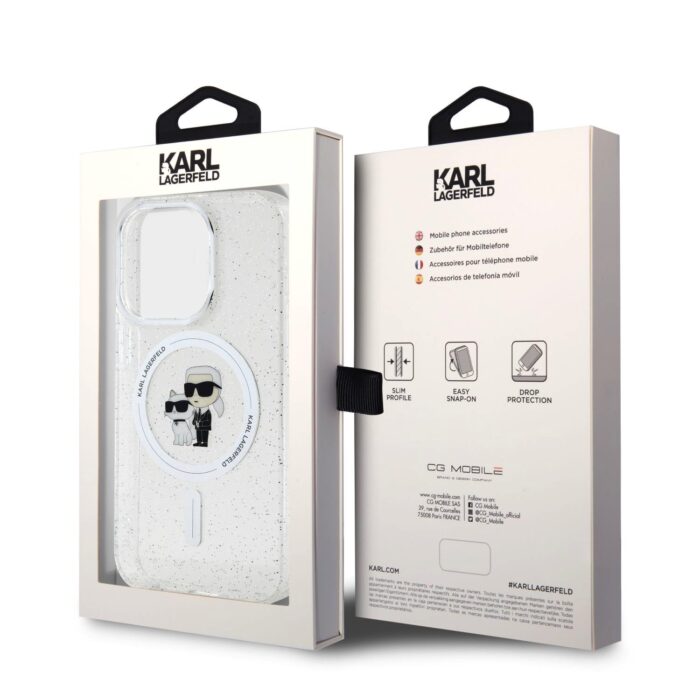 Калъф от Karl Lagerfeld IML Glitter Karl and Choupette MagSafe Case за iPhone 15 Pro Transparent - Image 6