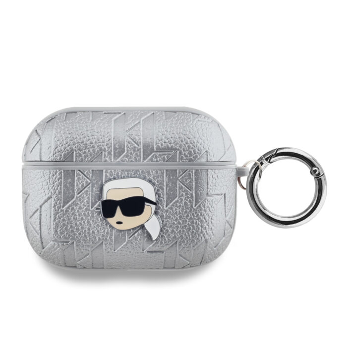 Калъф от Karl Lagerfeld PU Embossed Karl Head Case for AirPods Pro Silver - Image 1