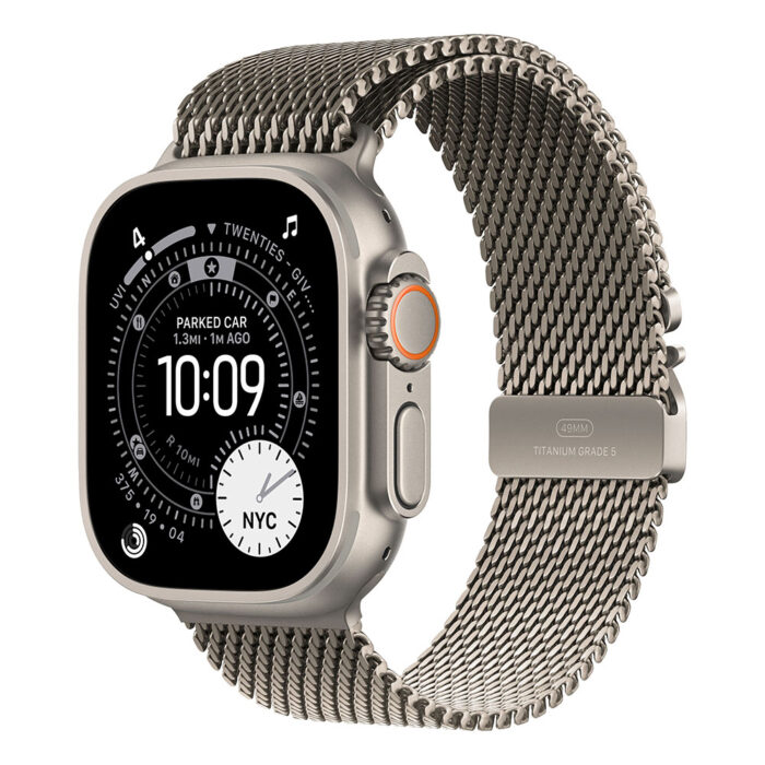 Apple Watch Ultra 3 GPS + Cellular 49mm Natural Titanium Case with Natural Titanium Milanese Loop - Small - Image 1