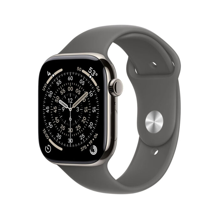 Apple Watch Series 11 GPS + Cellular 42mm Natural Titanium Case with Stone Grey Sport Band - S/M - Image 1
