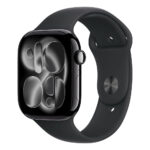 Apple Watch Series 11 GPS + Cellular 46mm Jet Black Aluminium Case with Black Sport Band - S/M