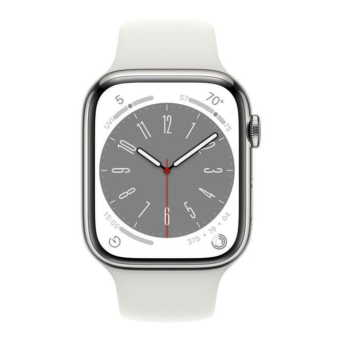 MNKE3BSa-1 Apple Watch Series 8 GPS + Cellular 45mm Silver Stainless Steel Case with White Sport Band - Regular - Image 2