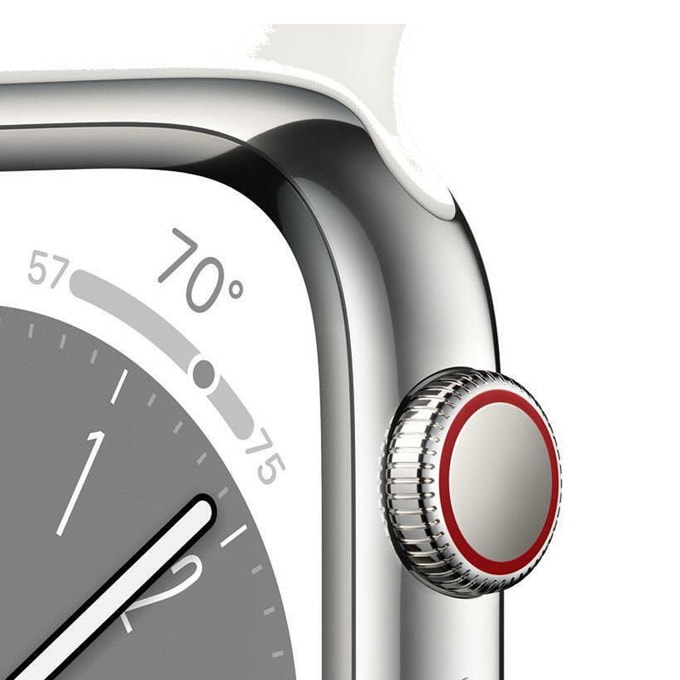 MNKE3BSa-2 Apple Watch Series 8 GPS + Cellular 45mm Silver Stainless Steel Case with White Sport Band - Regular - Image 3