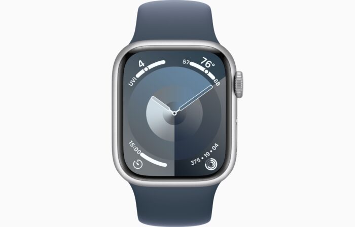 Apple Watch Series 9 GPS 41mm Silver Aluminium Case with Storm Blue Sport Band - S/M - Image 3
