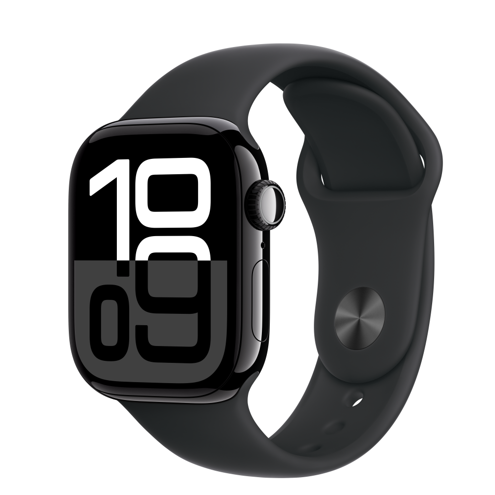mwx73qc_a_01.png Apple Watch S10 Cellular 42mm Jet Black Alu Case with Black Sport Band - M/L - Image 1