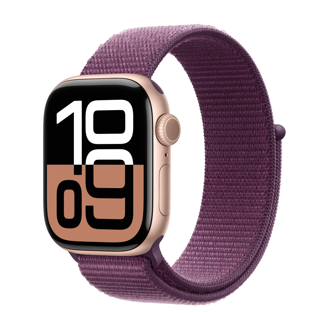 mwxc3qc_a_01.png Apple Watch S10 Cellular 42mm Rose Gold Alu Case with Plum Sport Loop - Image 1