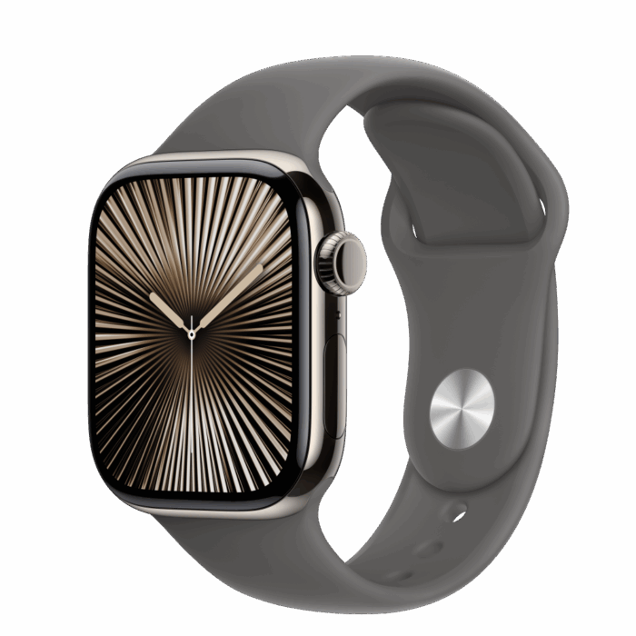 Apple Watch S10 Cellular 42mm Natural Titanium Case with Stone Grey Sport Band - S/M - Image 1
