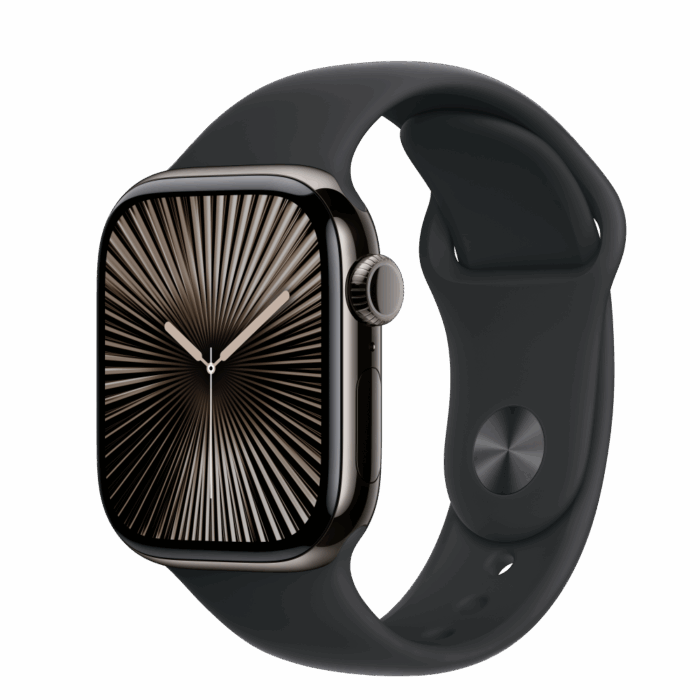 Apple Watch S10 Cellular 42mm Slate Titanium Case with Black Sport Band - M/L - Image 1