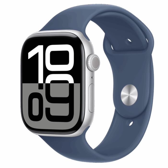 mwy13qc_a_01.png Apple Watch S10 Cellular 46mm Silver Alu Case with Denim Sport Band - M/L - Image 1