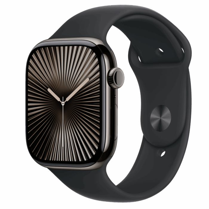 Apple Watch S10 Cellular 46mm Slate Titanium Case with Black Sport Band - S/M - Image 1