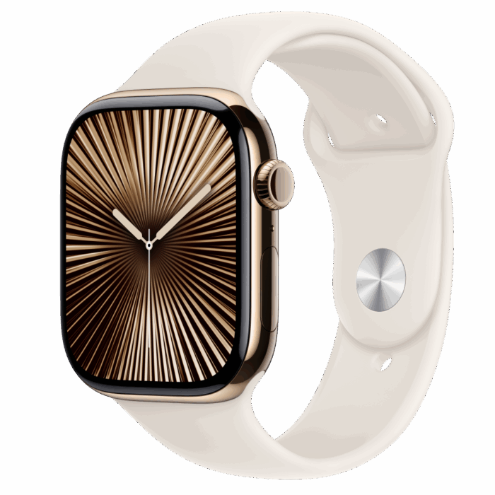 Apple Watch S10 Cellular 46mm Gold Titanium Case with Starlight Sport Band - S/M - Image 1