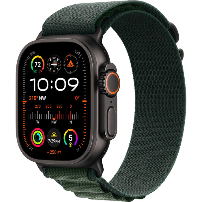 Apple Watch Ultra2 v2 Cellular 49mm Black Titanium Case with Dark Green Alpine Loop - Large - Image 1