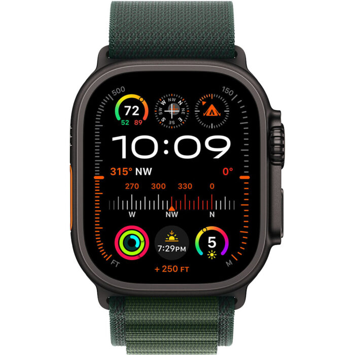 Apple Watch Ultra2 v2 Cellular 49mm Black Titanium Case with Dark Green Alpine Loop - Large - Image 2