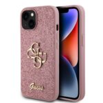 Калъф от Guess PU Fixed Glitter 4G Metal Logo Case за iPhone 15 Pink