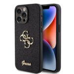 Калъф от Guess PU Fixed Glitter 4G Metal Logo Case за iPhone 15 Pro Max Black
