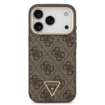 Калъф от 
Guess PU Leather 4G Strass Triangle Logo Gold Frame MagSafe Case за iPhone 17 Pro Brown - Image 3